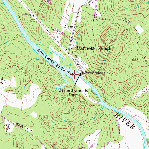 Topographic Map of Barnetts Shoals, GA