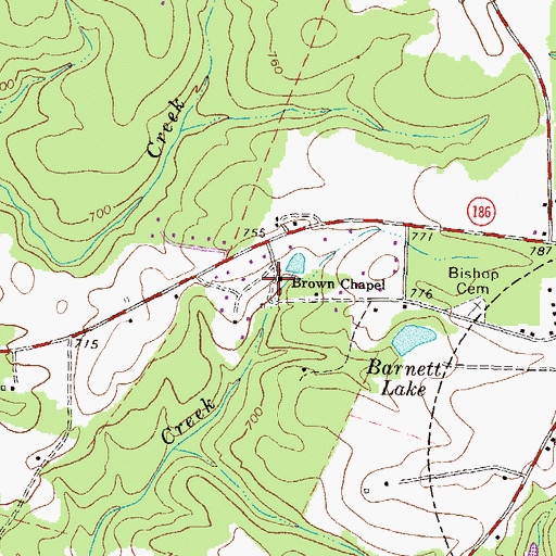 Topographic Map of Brown Chapel Cemetery, GA