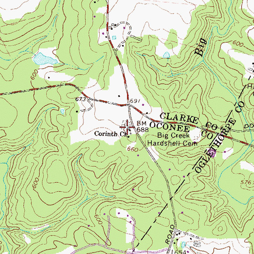 Topographic Map of Corinth Cemetery, GA