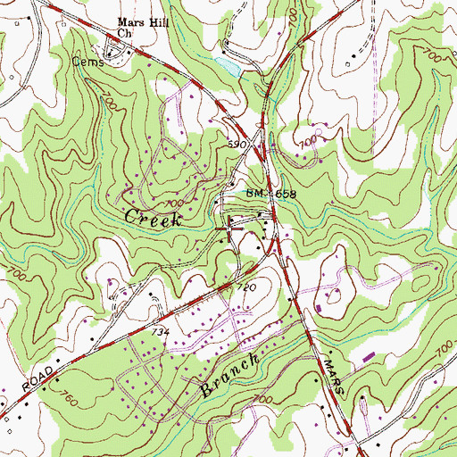 Topographic Map of Den Court, GA