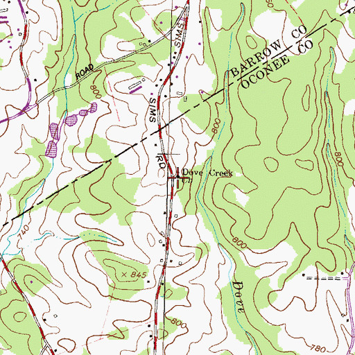 Topographic Map of Dove Creek School (historical), GA