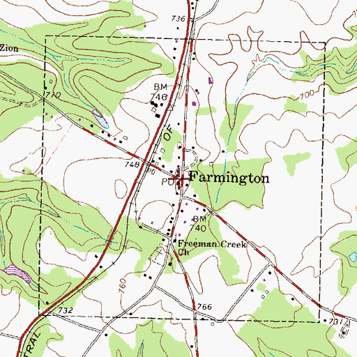 Topographic Map of Farmington Post Office, GA