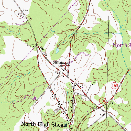 Topographic Map of Hillsboro Cemetery, GA