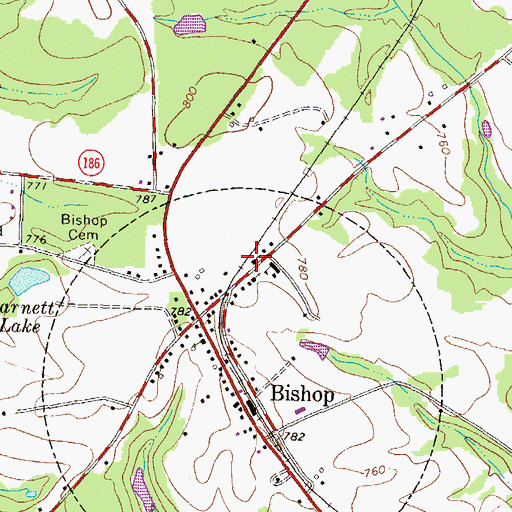 Topographic Map of Bishop Baptist Church, GA