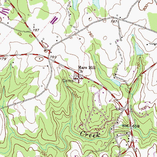 Topographic Map of Mars Hill Cemetery, GA