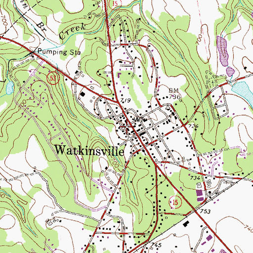 Topographic Map of Oconee County Courthouse, GA