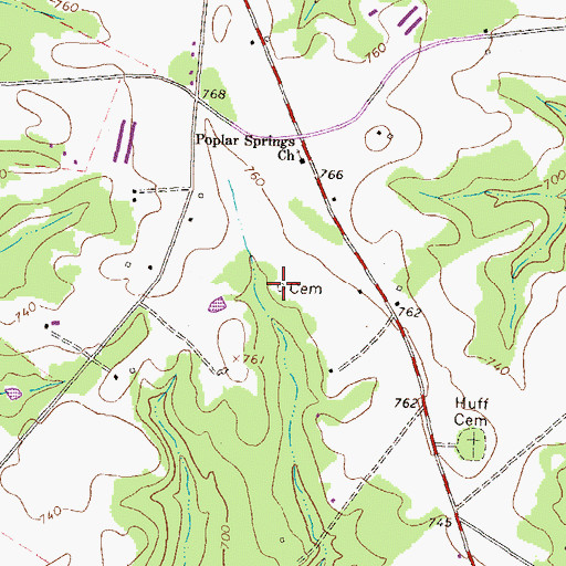 Topographic Map of Poplar Springs Cemetery, GA