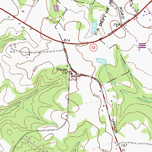 Topographic Map of Union Cemetery, GA