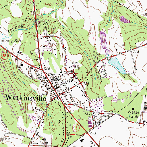 Topographic Map of Watkinsville Kindergarten, GA