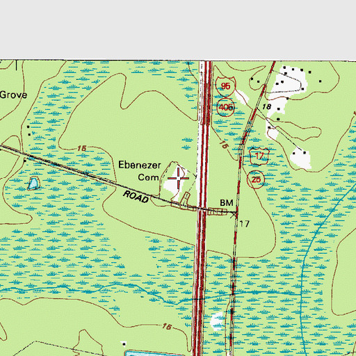 Topographic Map of Ebenezer Cemetery, GA