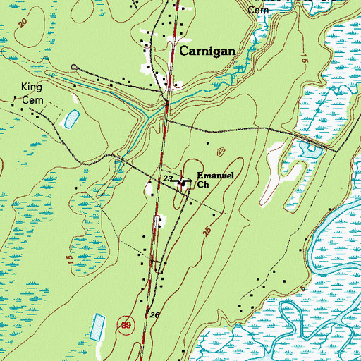 Topographic Map of Emanuel Baptist Church, GA