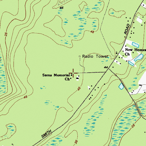 Topographic Map of Sams Memorial Church, GA