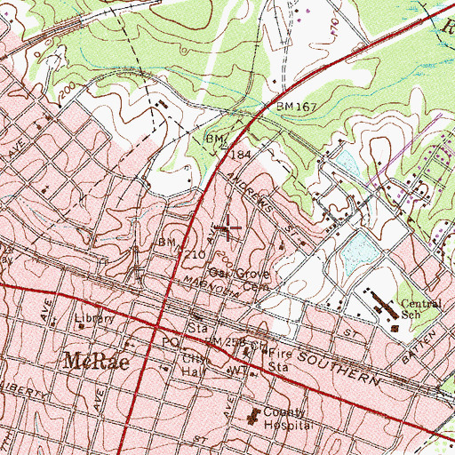 Topographic Map of Central Baptist Church, GA