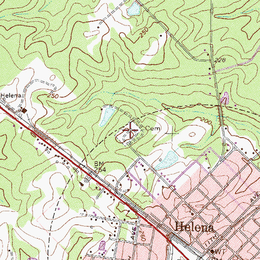 Topographic Map of Helena Cemetery, GA