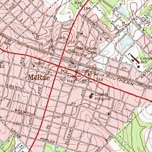 Topographic Map of McRae City Hall, GA