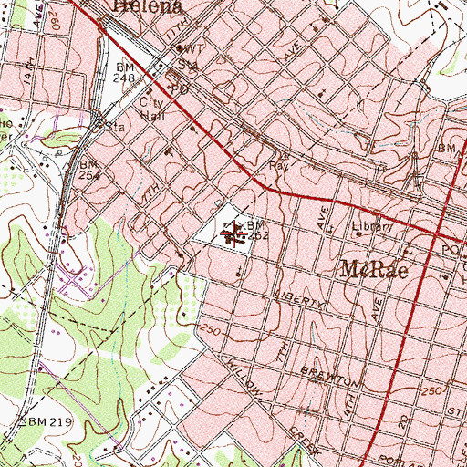 Topographic Map of McRae-Helena Elementary School, GA