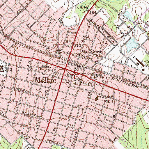 Topographic Map of McRae Post Office, GA