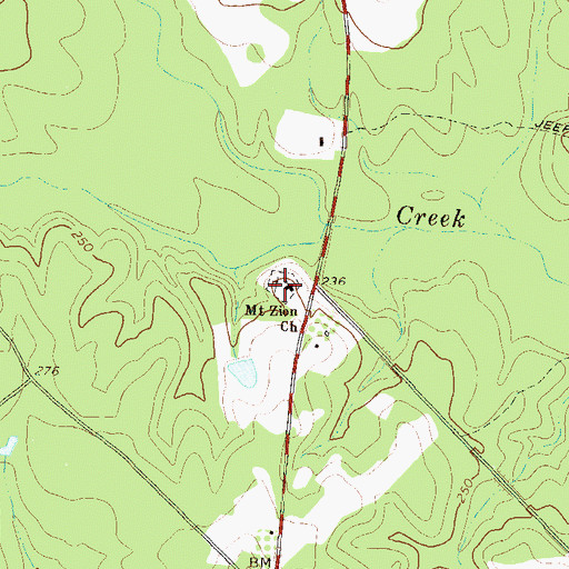 Topographic Map of Mount Zion Cemetery, GA