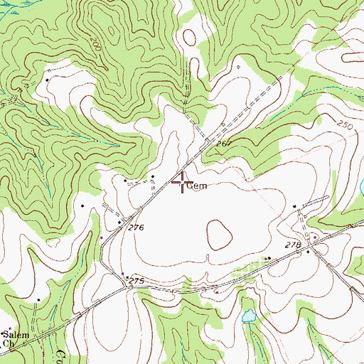 Topographic Map of Shaw Cemetery, GA