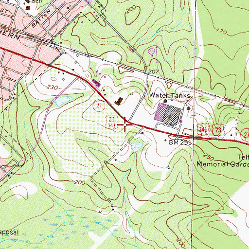Topographic Map of Three Rivers Hospital and Medical Center, GA