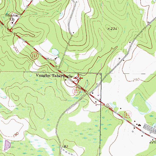 Topographic Map of Vaughn Tabernacle Cemetery, GA