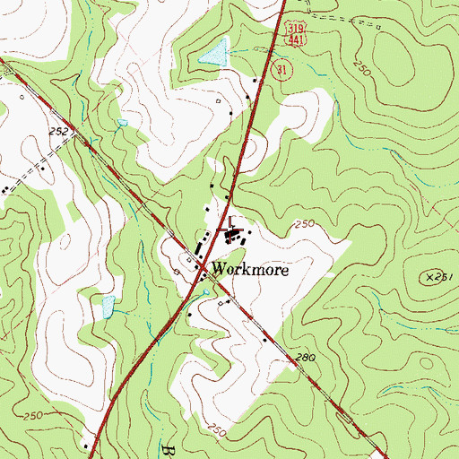Topographic Map of Workmore High School, GA