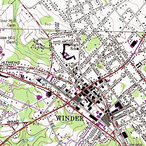 Topographic Map of Athens-Candler-Church Street Historic District, GA