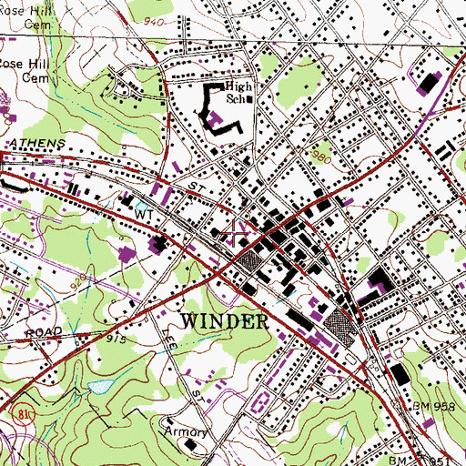 Topographic Map of Barrow County Jail, GA