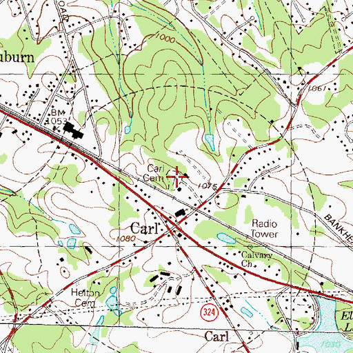 Topographic Map of Carl City Cemetery, GA