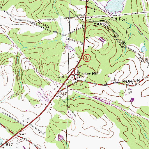 Topographic Map of Carter Hill Christian Cemetery, GA