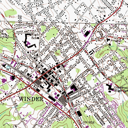 Topographic Map of First Baptist Church, GA