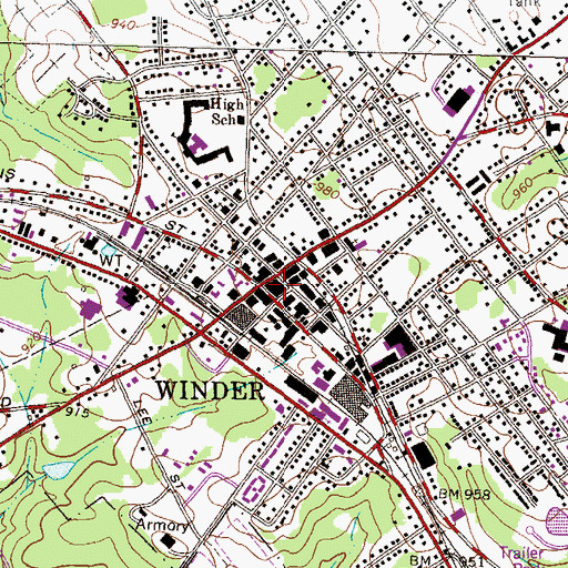 Topographic Map of Jackson Street Commerical Historic District, GA