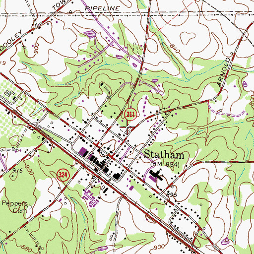 Topographic Map of Statham City Cemetery, GA
