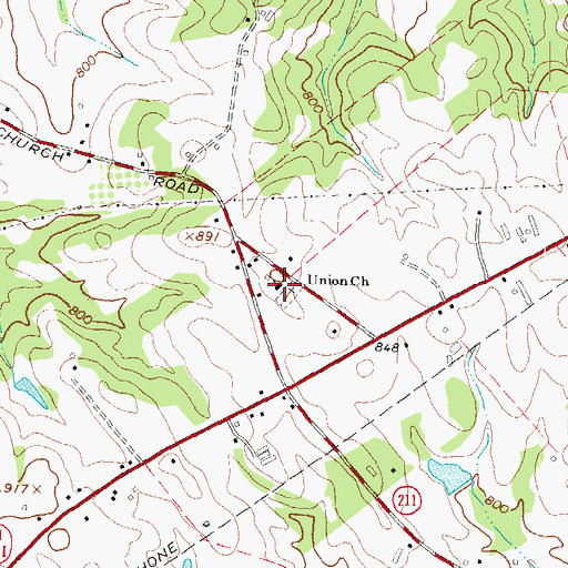 Topographic Map of Union Church, GA
