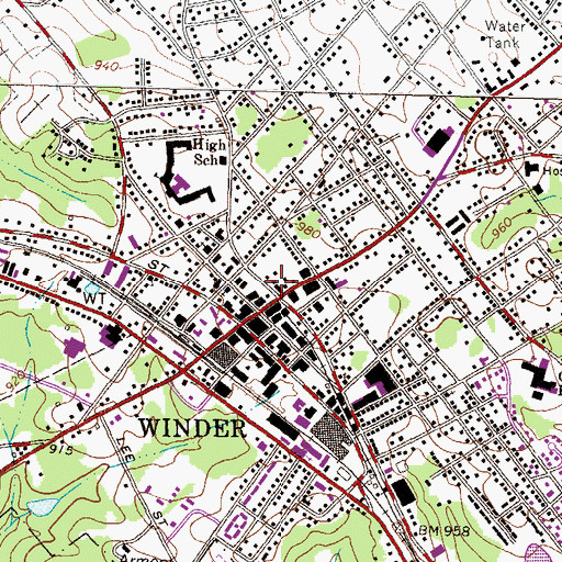 Topographic Map of Winder City Hall, GA