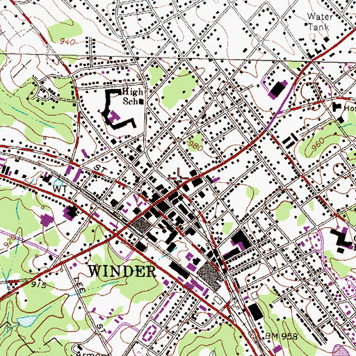 Topographic Map of Winder City Hall, GA