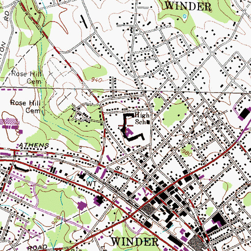 Topographic Map of Winder High School (historical), GA