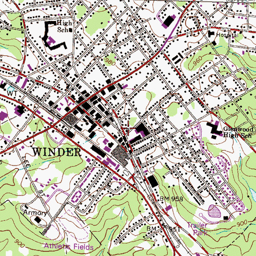 Topographic Map of Winder Wesleyan Methodist Church, GA