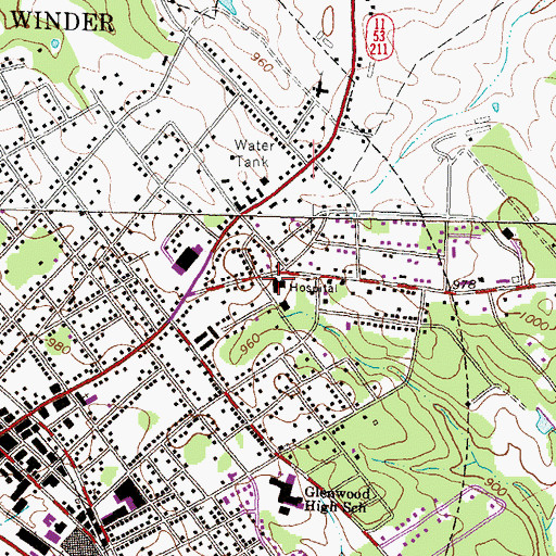 Topographic Map of Winder-Barrow Hospital (historical), GA
