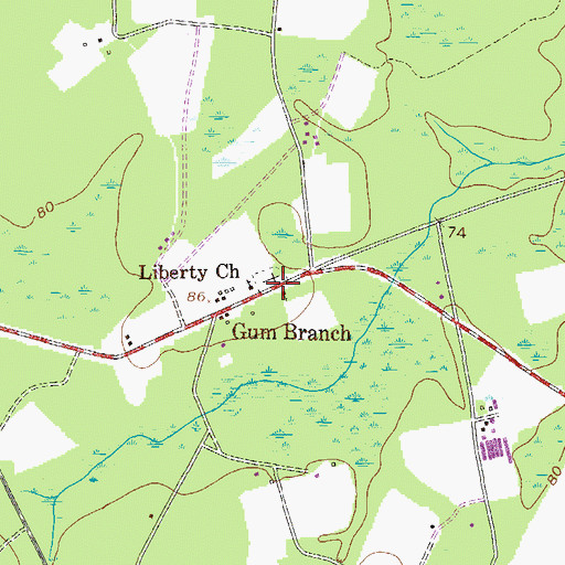 Topographic Map of Gum Branch Baptist Church, GA