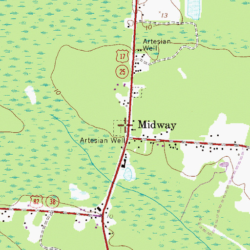 Topographic Map of Midway Cemetery, GA