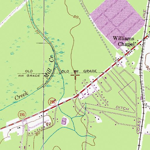 Topographic Map of Mill Creek, GA