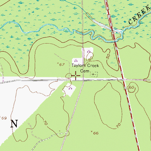 Topographic Map of Taylors Creek Methodist Church (historical), GA