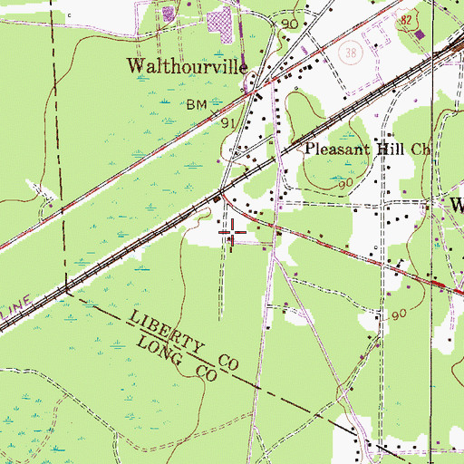 Topographic Map of Walthourville Presbyterian Church, GA