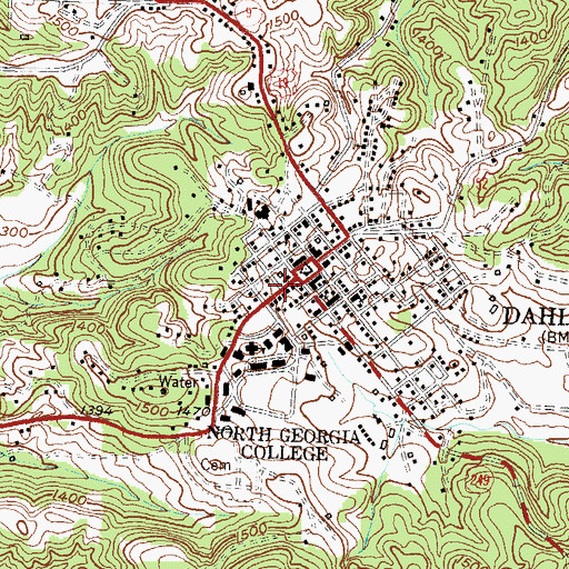 Topographic Map of Dahlonega City Hall, GA