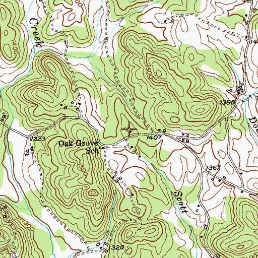 Topographic Map of Old Oak Grove Church, GA
