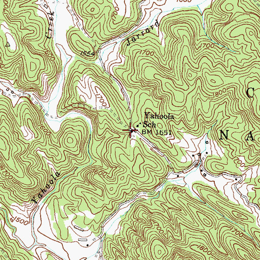 Topographic Map of Yahoola Church, GA