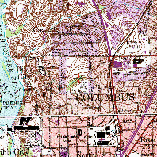 Topographic Map of Bibb Hillcrest Golf Course, GA