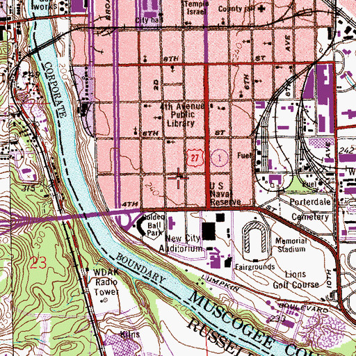 Topographic Map of Fourth Street Baptist Church, GA