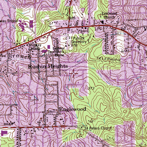 Topographic Map of Lake Rushin Heights, GA